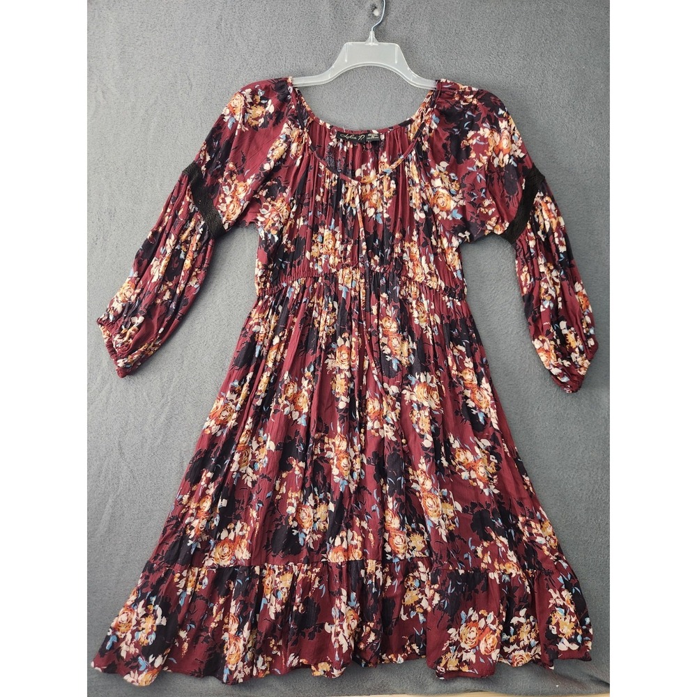 Lola P. Dress Womens Sz M Rayon Flowy Sleeves Boho Bohemian Peasant Cottage NWOT - Picture 2 of 11